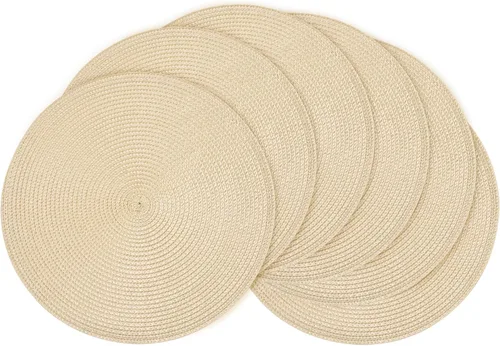 Miniatura 57 de Feuille Juego de 4 manteles individuales redondos trenzados para mesa de comedor, tejidos, lavables, antideslizantes, 13.5 pulgadas