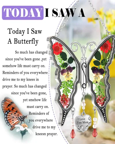Miniatura 3 de KY &BOSAM - Adorno de mariposa atrapaluz para regalo de mamá, con la frase "I Love You Mom". Vitral para colgar en la ventana, carillón de viento