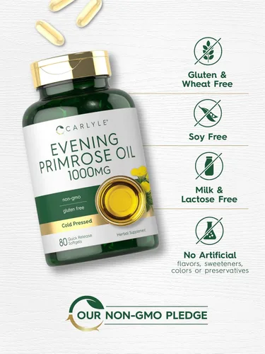 Miniatura 5 de Carlyle Cápsulas de aceite de onagra de 1000 mg 80 cápsulas blandas Suplemento prensado en frío Sin OMG y sin gluten