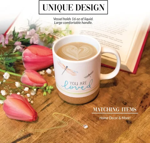 Miniatura 4 de Pavilion Gift Company You Are Loved - Taza de cerámica de 16 onzas con fondo glaseado de arena, libélula, taza de café de mango grande, regalo