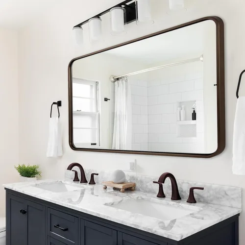 Miniatura 37 de ANDY STAR Espejo de baño negro de 24 x 30 pulgadas, espejos de tocador de baño negros para pared, espejo rectangular redondeado para fregadero