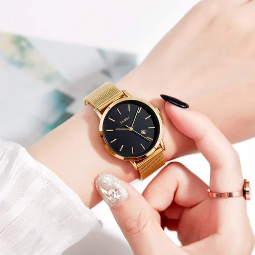 Miniatura 4 de SKMEI Womens Watches Slim Thin Luxury Dress Rose Gold Stainless Steel Mesh Watches Fashion Waterproof Ladies Black Wrist Watch with Date