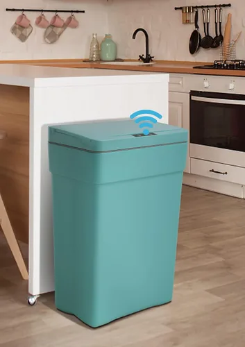 Miniatura 2 de Bote de basura automático sin contacto de 13 galones, con tapa, azul, polipropileno, sensor de movimiento