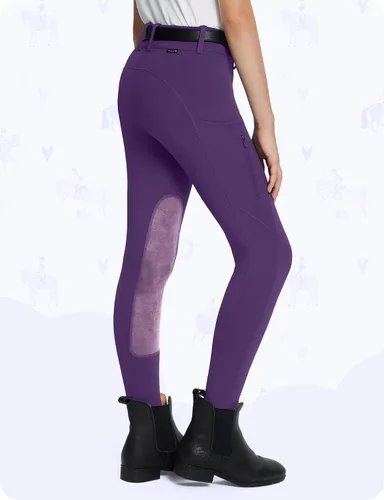 Miniatura 8 de baleaf Pantalones de equitación para niñas, pantalones ecuestres para niños, con parche en la rodilla, bolsillo con cremallera