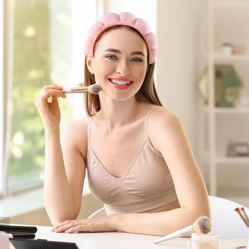 Miniatura 5 de WSICSE Diadema de esponja rosa para lavar la cara, diademas para el cuidado de la piel acolchadas para mantener el cabello seco, prepárate
