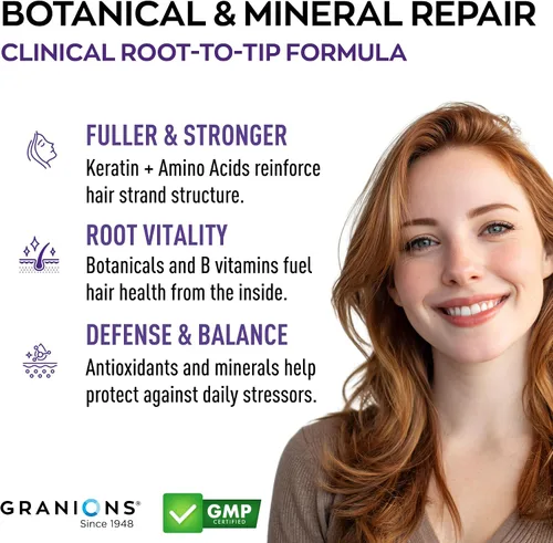 Miniatura 4 de Granions Suplementos para el crecimiento del cabello, biotina, queratina y aminoácidos, pastillas de zinc y selenio para mujeres y hombres