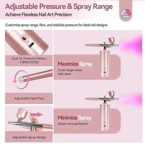 Miniatura 5 de SAVILAND Kit de aerógrafo superestable: Aerógrafo de precisión de 25 PSI para recargar uñas Pistola de aerógrafo de doble modo Boquilla de 0.012 in