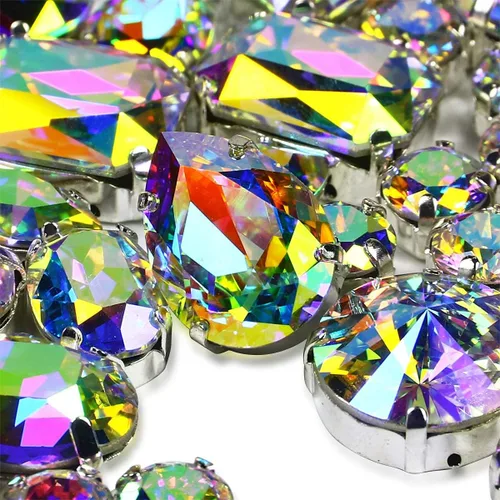 Miniatura 14 de DONGZHOU Diamantes de imitación para coser con ajuste de garra, Piedra Fantasía con agujero hueco, gemas plateadas con parte trasera plana