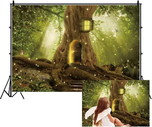 Miniatura 9 de Renaiss Telón de fondo de bosque encantado de 5 x 3 pies, casa de árbol mágico, cuento de hadas, país de las maravillas, bosque, fantasía, selva