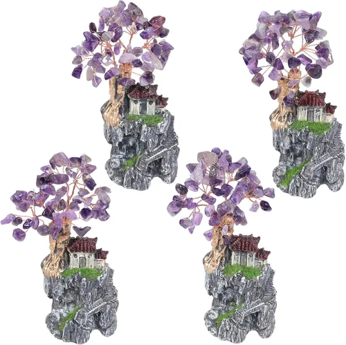 Miniatura 3 de rockcloud Casa de Montaña Interior Paisaje Amatista Cristal Árbol del Dinero Feng Shui Bonsái Ornamento Decoración del Hogar
