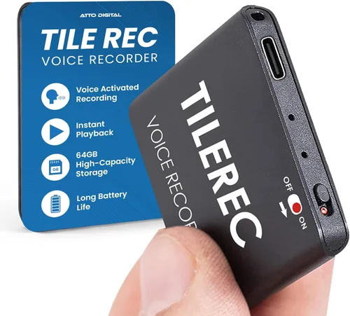 TileRec Grabadora de audio activada por voz, dictáfono digital de 64 GB con reproducción, USB-C, caja de metal, grabadora portátil para reuniones y