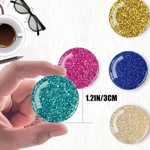Miniatura 2 de Imanes de vidrio fuerte mezclado con purpurina brillante, 12 imanes para refrigerador, divertida forma de imán de nevera, lindo imán pequeño