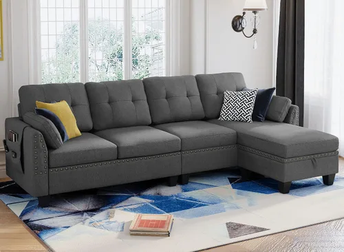 HONBAY - Sofá seccional convertible en forma de L, sofá reversible seccional para sala de estar, color gris