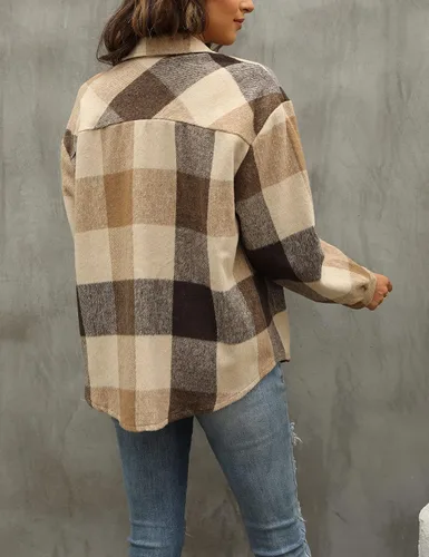 Miniatura 22 de Tanming - Chaquetas de franela cepillada para mujer, a cuadros, con botones, solapas y bolsillos, camisa tipo chaqueta
