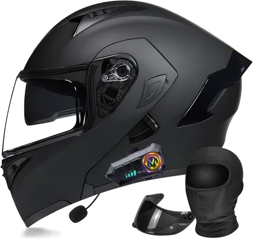 Miniatura 20 de Casco modular Moto Bluetooth con doble visera, con micrófono para Respuesta Automática Casco de Moto Homologado ECE Adecuado para Hombre Mujer
