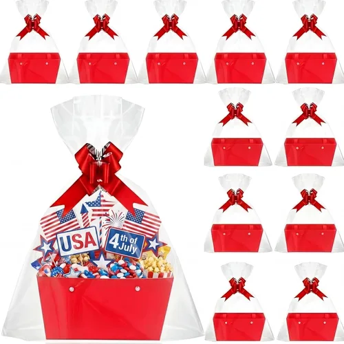 Miniatura 8 de Colarr Paquete de 12 cestas vacías de papel kraft para regalo, con asa y lazo, bandeja de mercado de cartón para rellenar para el Día de la Madre