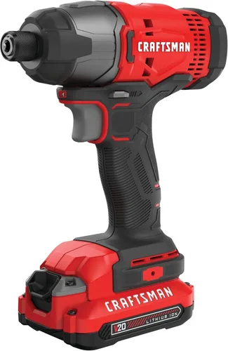 CRAFTSMAN Kit de Atornillador de Impacto de 20V MAX, 1/4 Pulgada, 2,800 RPM, Luz de Trabajo LED, Batería y Cargador Incluidos (CMCF800C1)