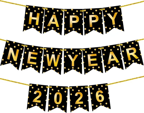 KatchOn, Banner de Feliz Año Nuevo 2026 - Sin bricolaje, 10 pies | Telón de fondo de Feliz Año Nuevo para suministros de fiesta de Nochevieja |