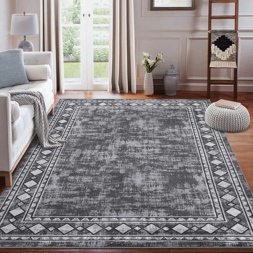 Miniatura 38 de WESTLOOM Alfombra de pasillo de 2 x 6 pies, lavable, moderna, con bordes, antideslizante, resistente a las manchas, borde geométrico, alfombra