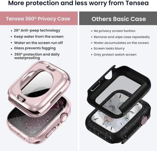 Miniatura 3 de Tensea (2 en 1) Funda protectora de pantalla impermeable para Apple Watch 41mm Serie 9 8 7, iWatch cubierta protectora de cara de PC con película
