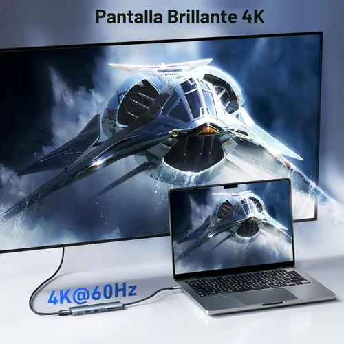 Miniatura 3 de BENFEI Concentrador USB C 7 en 1 con HDMI (4K@60Hz), 2 USB-A, 1 USB-C de datos, carga de 100W, lector de tarjetas SD/TF, cable sin enredos