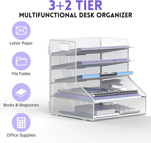 Miniatura 5 de SUPEASY Organizador de archivos de escritorio de 5 niveles, bandeja de papel tamaño carta de metal, organizadores de escritorio y accesorios