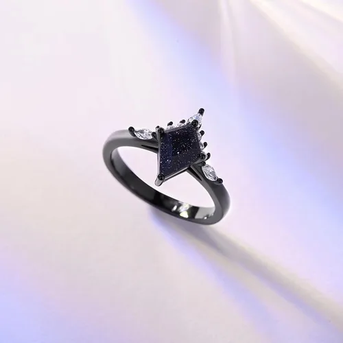 Miniatura 3 de Anillo de boda gótico negro con piedra arenisca azul, anillos de promesa únicos para mujer