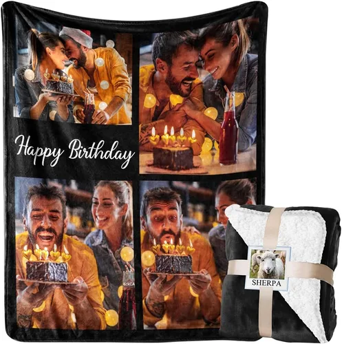 Miniatura 13 de Manta personalizada con imagen, manta de forro polar Sherpa personalizada, manta gruesa y cálida de felpa, personalizada para pareja, novia, novio