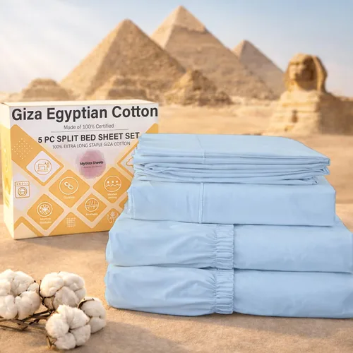 Miniatura 34 de MyGiza Sheets - Juego de sábanas de algodón Giza de primera calidad, tamaño split king, individual, matrimonial, king y queen, set de 4 unidades.