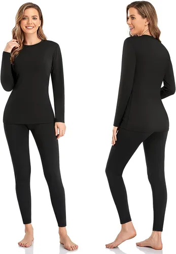Miniatura 2 de SIMIYA Conjunto de ropa interior térmica para mujer, pantalones largos con forro polar de manga larga, capa base, conjunto superior inferior