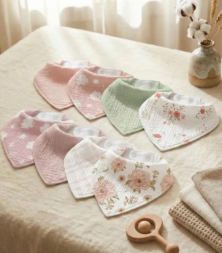 Miniatura 9 de Baberos de muselina para bebé 8 unidades, Babero tipo bandana para babeo y dentición, Algodón suave absorbente para niñas y niños Jardín