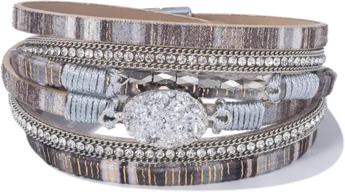 Miniatura 234 de FANCY SHINY - Pulsera de cuero estilo bohemio, pulsera de cuentas de cristal con cierre magnético, regalos de joyería para mujer