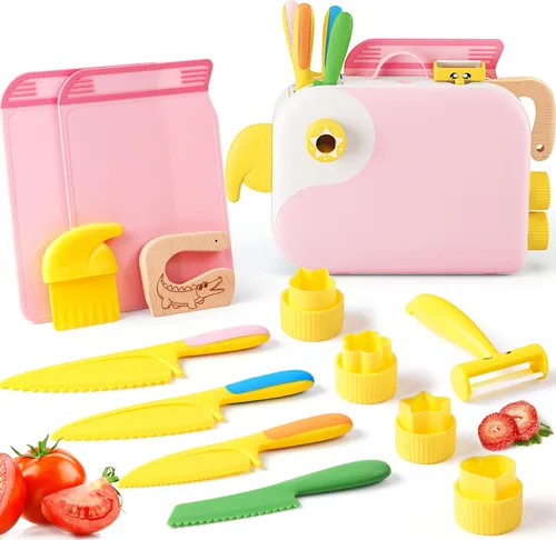 Juego de cocina para niña pequeña con caja de almacenamiento - Juego de cocina rosa para niñas, material PP seguro, herramientas de cocina
