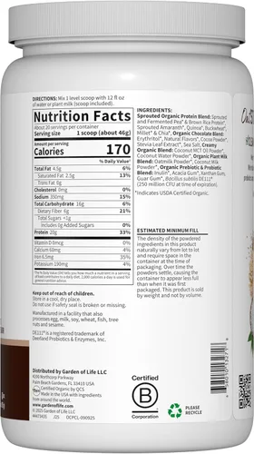 Miniatura 9 de Garden of Life Proteína vegetal cremosa + leche de avena en polvo + proteína vegana con sabor a chocolate, a base de plantas, prebióticos