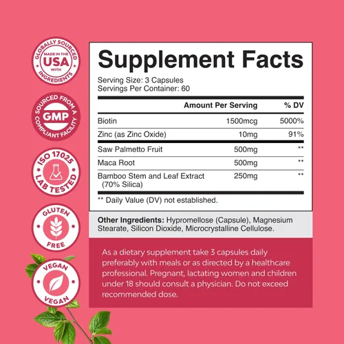 Miniatura 7 de Saw Palmetto Extra Fuerte para Mujeres - Bloqueador de DHT Vitaminas Restauradoras del Cabello para la Salud del Cabello - Cápsulas de Saw Palmetto
