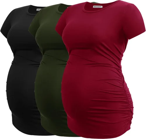 Miniatura 27 de Smallshow - Camiseta de maternidad para mujer, diseño de lados fruncidos, tipo túnica, prendas para el embarazo