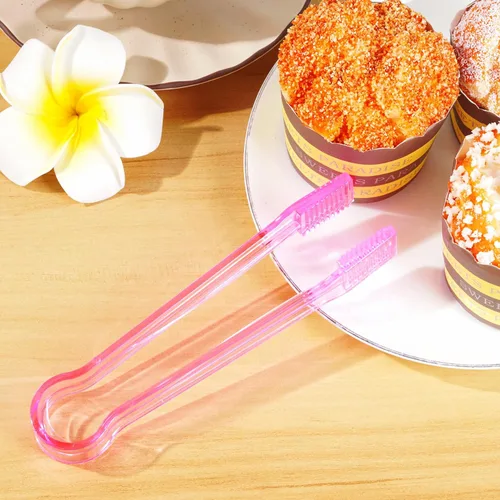 Miniatura 4 de 10 piezas de pinzas de buffet de plástico, pinzas de cocina transparentes rosas mini utensilios de servir para alimentos, hielo, ensalada, buffet