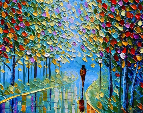 Miniatura 2 de YaSheng Art - Pintura al óleo de paisaje sobre lienzo con textura de árbol abstracto contemporáneo, pinturas de pared hechas a mano, decoración