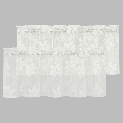 Miniatura 12 de DWCN Paquete de 2 cenefas de encaje floral para cocina, 52 x 18 pulgadas, con bolsillo para barra, cortina de gasa para ventana pequeña, cocina