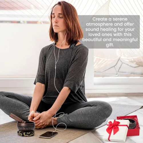 Miniatura 5 de DomeStar Juego de cuencos tibetanos cantores, auténtico juego de meditación hecho a mano para alivio del estrés, yoga con mazo y cojín para terapia