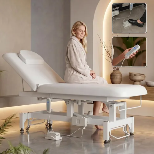 Miniatura 12 de Icoget Mesa de masaje eléctrica con controles de manos y pies, cama facial de elevación ajustable para esteticista, depilación de salón, Negro