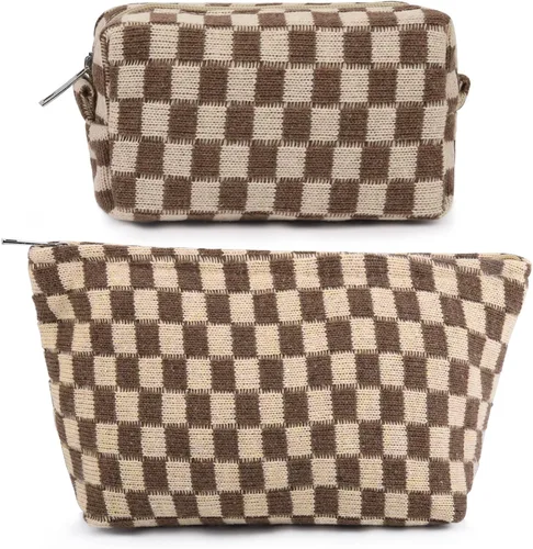 Miniatura 35 de SOIDRAM 2 Piezas de Bolsa de Maquillaje a Rayas Grande, Bolsa de Cosméticos de Cordura de Gran Capacidad, Bolsa de Lona Mixta de Artículos de Rayas