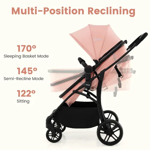 Miniatura 4 de INFANS Cochecito de bebé 2 en 1, cochecito convertible con moisés, asiento reversible, respaldo ajustable, plegable con una mano, cochecito compacto