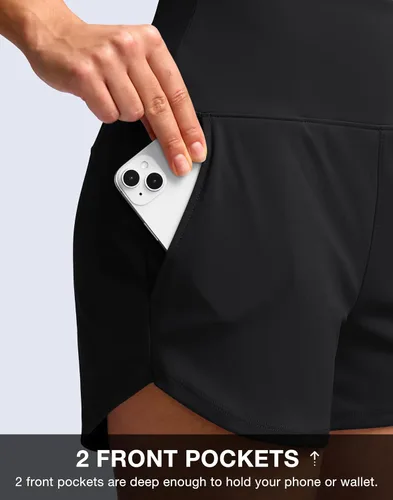 Miniatura 6 de Soothfeel Pantalones cortos deportivos de cintura alta para mujer, 3.5 pulgadas, control de abdomen, cómodos, para entrenamiento, gimnasio