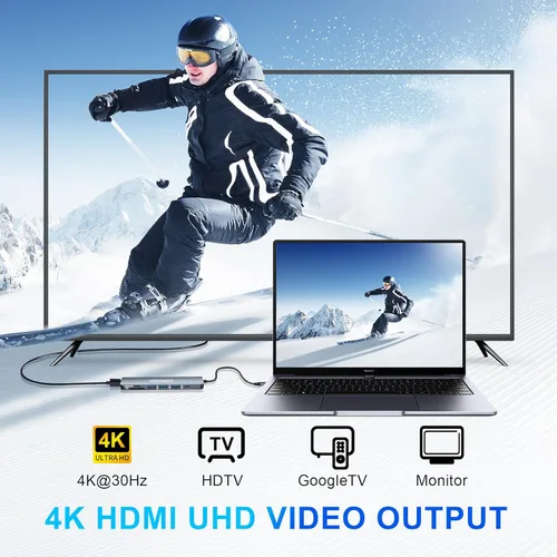 Miniatura 3 de Adaptador multipuerto USBC USB c a USB hub 7 en 1 adaptador de dongle USB c adaptador multipuerto con lector de tarjetas SD 100W PD 4K30hz hdmi hub