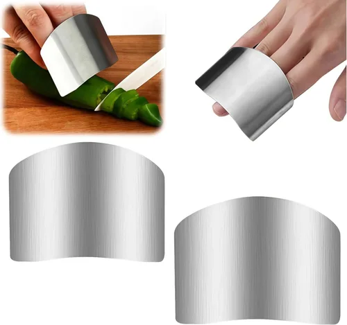 Protector de dedos de acero inoxidable, ajuste universal, protector de dedos ajustable para cortar alimentos, herramienta de corte premium para 2