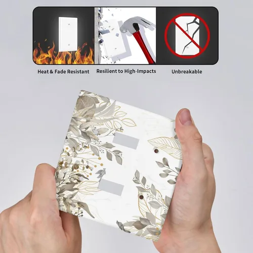 Miniatura 5 de Cubierta decorativa para interruptor de luz de eucalipto tostado, placa de pared de doble palanca, acuarela, hojas marrones, planta con cubierta