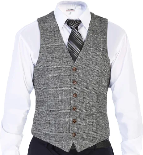 Miniatura 102 de Gioberti Chaleco de tweed formal de 6 botones para hombres