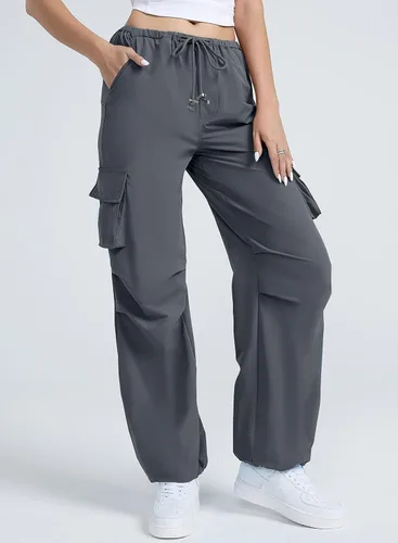 Miniatura 3 de Pantalones cargo con bolsillos, pantalones de paracaídas para mujer, pantalones holgados Y2K con cordón de moda