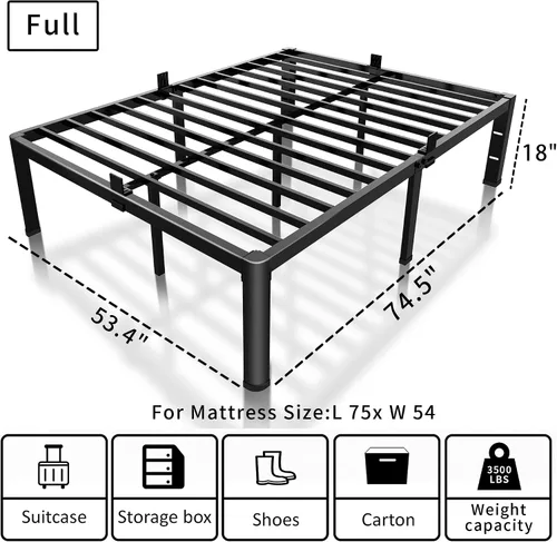 Miniatura 3 de ROIL Base de cama de 18 pulgadas tamaño matrimonial con esquinas redondeadas y agujeros para cabecero con sujetadores de colchón, listones de acero